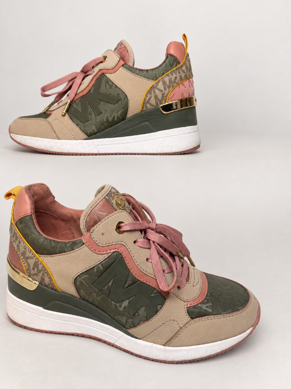 Michael Kors Georgie FT21F Wedge Sneakers Pink Green Women's Size 7.5M